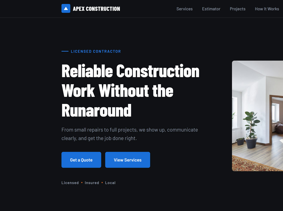 Construction website preview